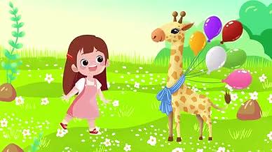 小女孩和长颈鹿玩耍卡通动态动画视频的预览图